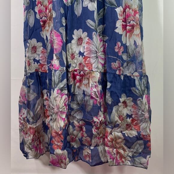 NWT LARA G By Lara Guidotti Floral Silk Viscose Blend Maxi Dress M L XL Blue - Picture 11 of 16